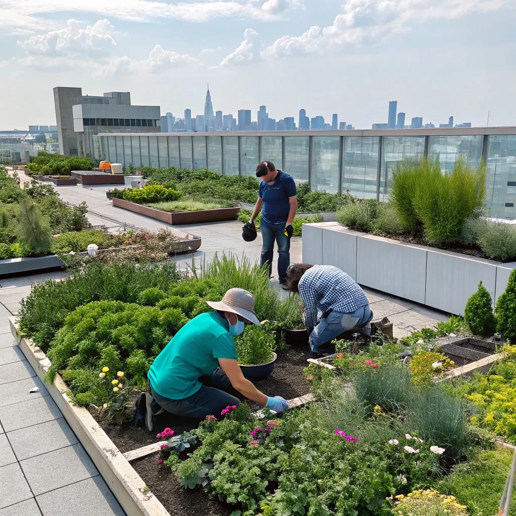 A professional rooftop garden course in progress